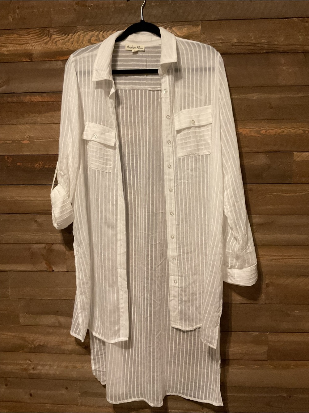 Indigo Rose Women’s White Semi Sheer Button Front Beach Shirt Size Medium